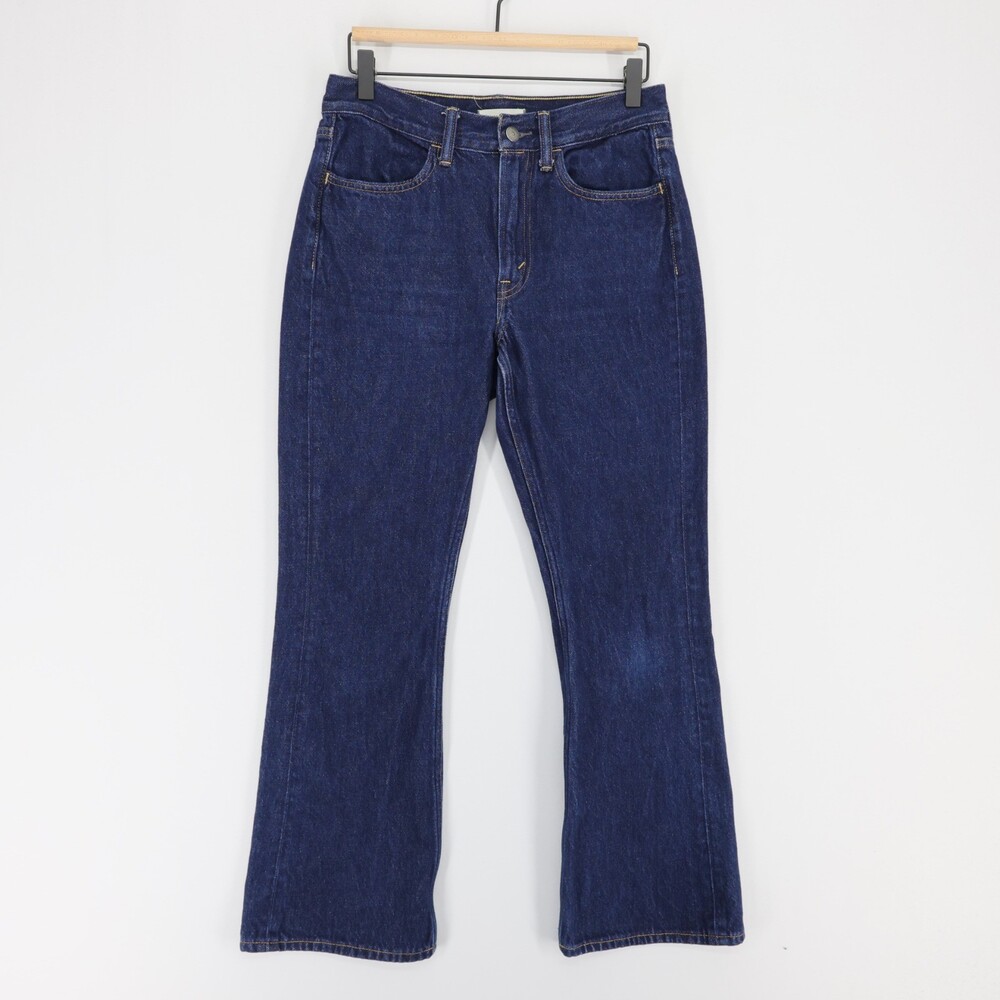AE77 The Crop Flare Jeans Womens 28 Blue High Rise Dark Wash Organic Cotton